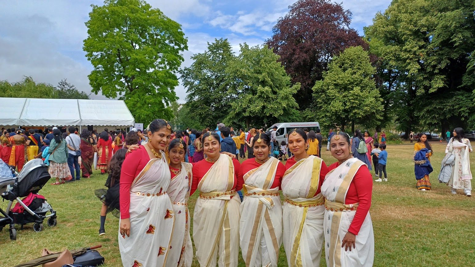 Cultural procession in red attire