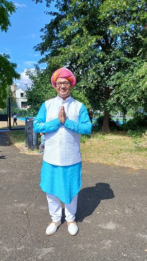 Visitor in traditional dress